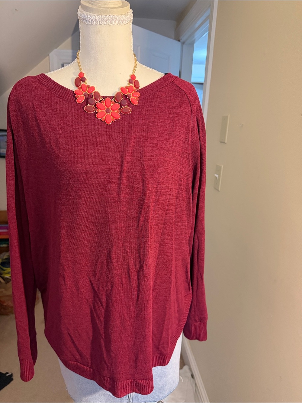 GAP Burgundy Long-Sleeve Knit Pullover